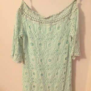 **3/$25** BUNDLE Teal Lace OffShoulder Tunic Dress
